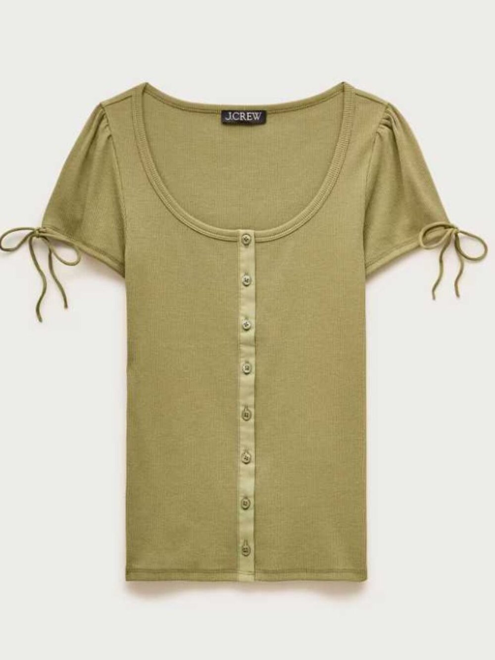New M J.Crew perfect rib button-up shirt with satin trim in Tuscan Olive green